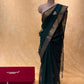 BOTLE GREEN COLOUR MAHESHWARI HAND EMBROIDERED SAREE EMBELLISHED WITH CUTDANA & BEADS WORK