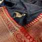 BLACK COLOUR BANARASI KATAN SILK SAREE WITH CONTRAST BORDER & PALLA EMBELLISHED WITH ZARI WEAVES