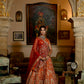 ORANGE COLOUR HAND EMBROIDERD BRIDAL SILK LEHENGA WITH CONTRAST DUPATTA WITH ZARDOZI WORK