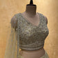 PISTA COLOUR GEORGETTE EMBROIDERED LEHENGA WITH CROP TOP BLOUSE & NET DUPATTA EMBELLISHED WITH MIRROR, PEARL & RESHAM WORK