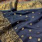 BLUE COLOUR AJRAKH PRINT MODAL SILK SAREE ZARI PALLU & BORDER