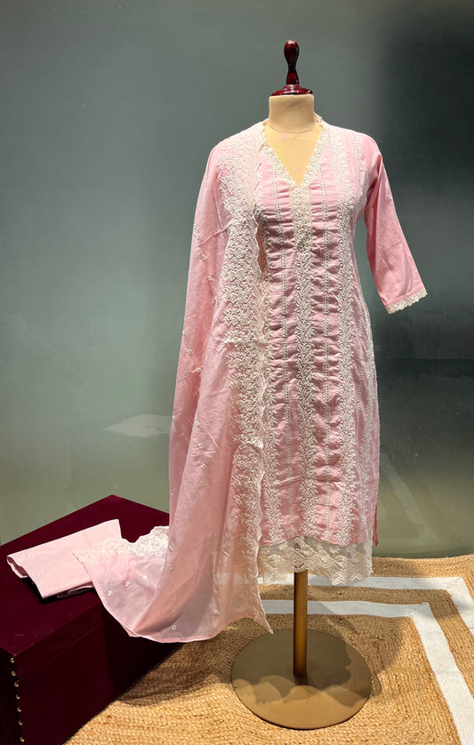 PINK COLOUR READYMADE COTTON EMBROIDERED SUIT