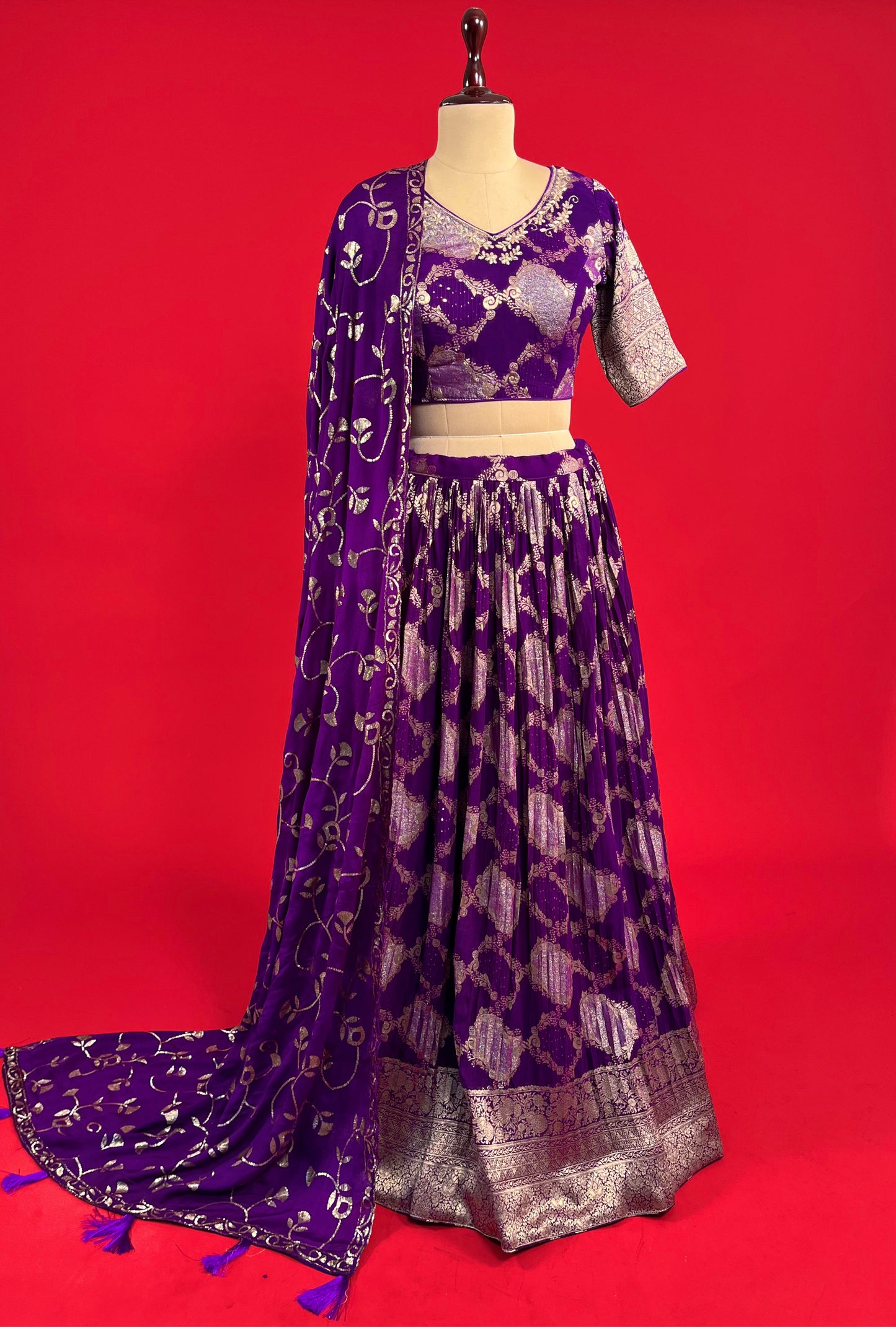 PURPLE COLOUR GEORGETTE LEHENGA WITH READYMADE BLOUSE & CHINON EMBROIDERED DUPATTA EMBELLISHED WITH SEQUINS WORK