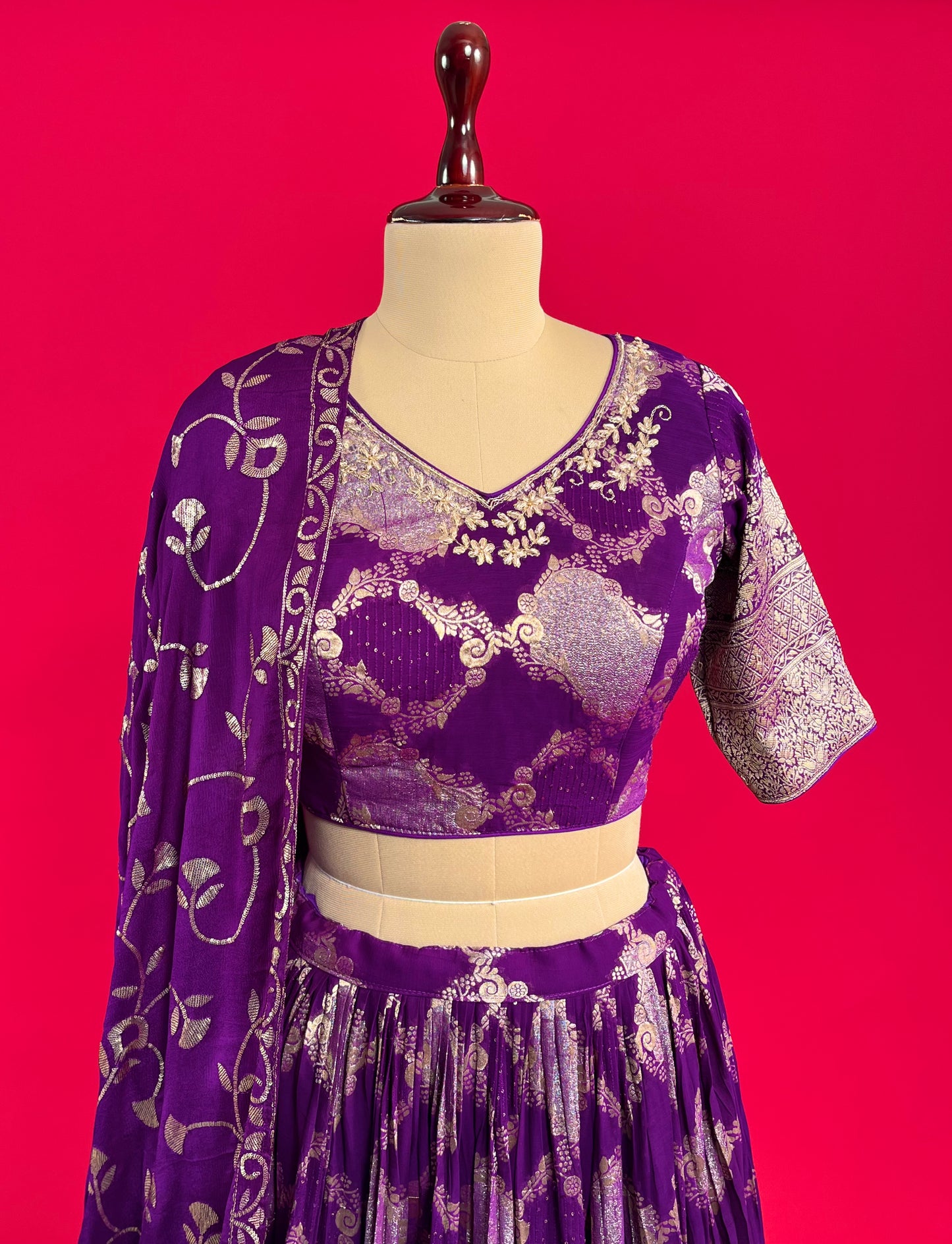 PURPLE COLOUR GEORGETTE LEHENGA WITH READYMADE BLOUSE & CHINON EMBROIDERED DUPATTA EMBELLISHED WITH SEQUINS WORK