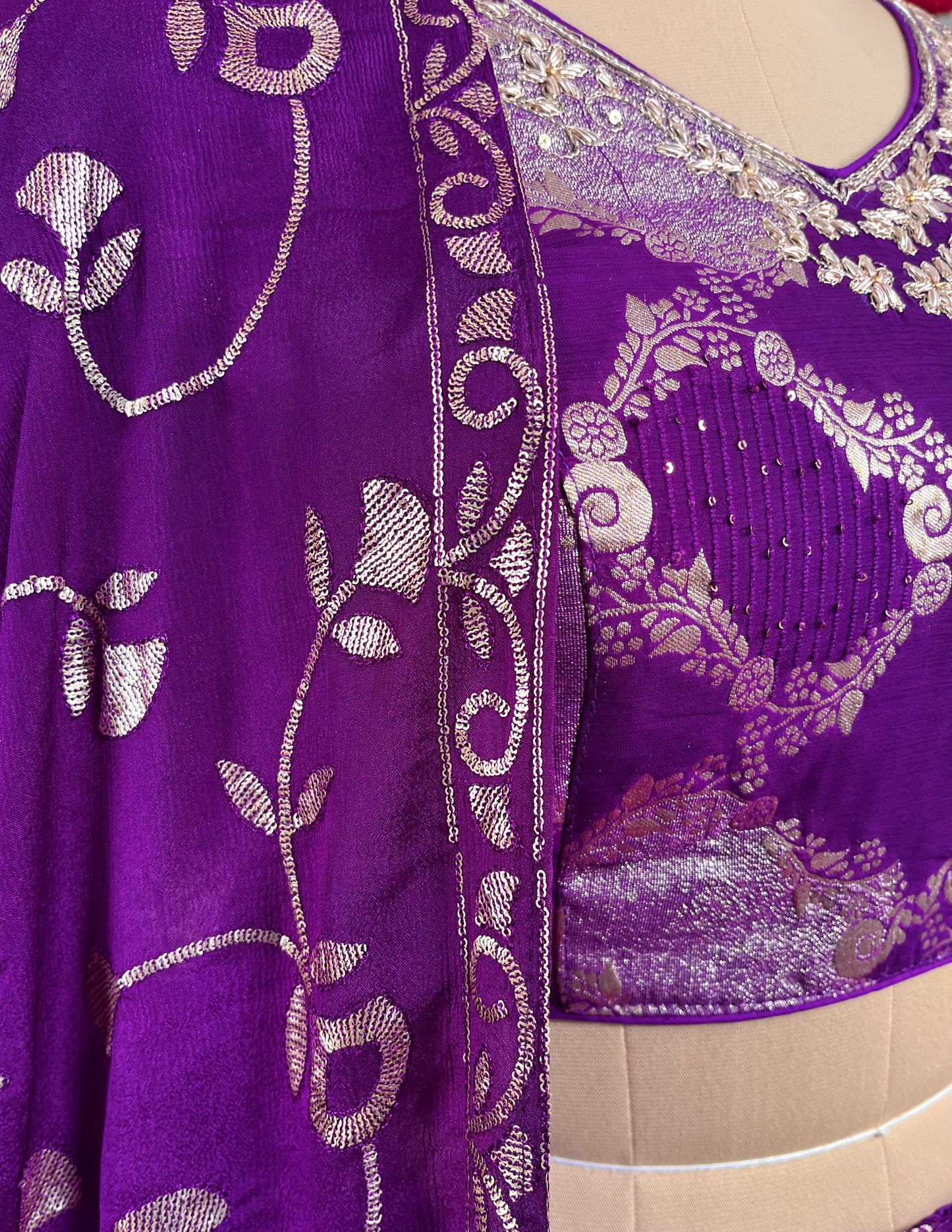 PURPLE COLOUR GEORGETTE LEHENGA WITH READYMADE BLOUSE & CHINON EMBROIDERED DUPATTA EMBELLISHED WITH SEQUINS WORK