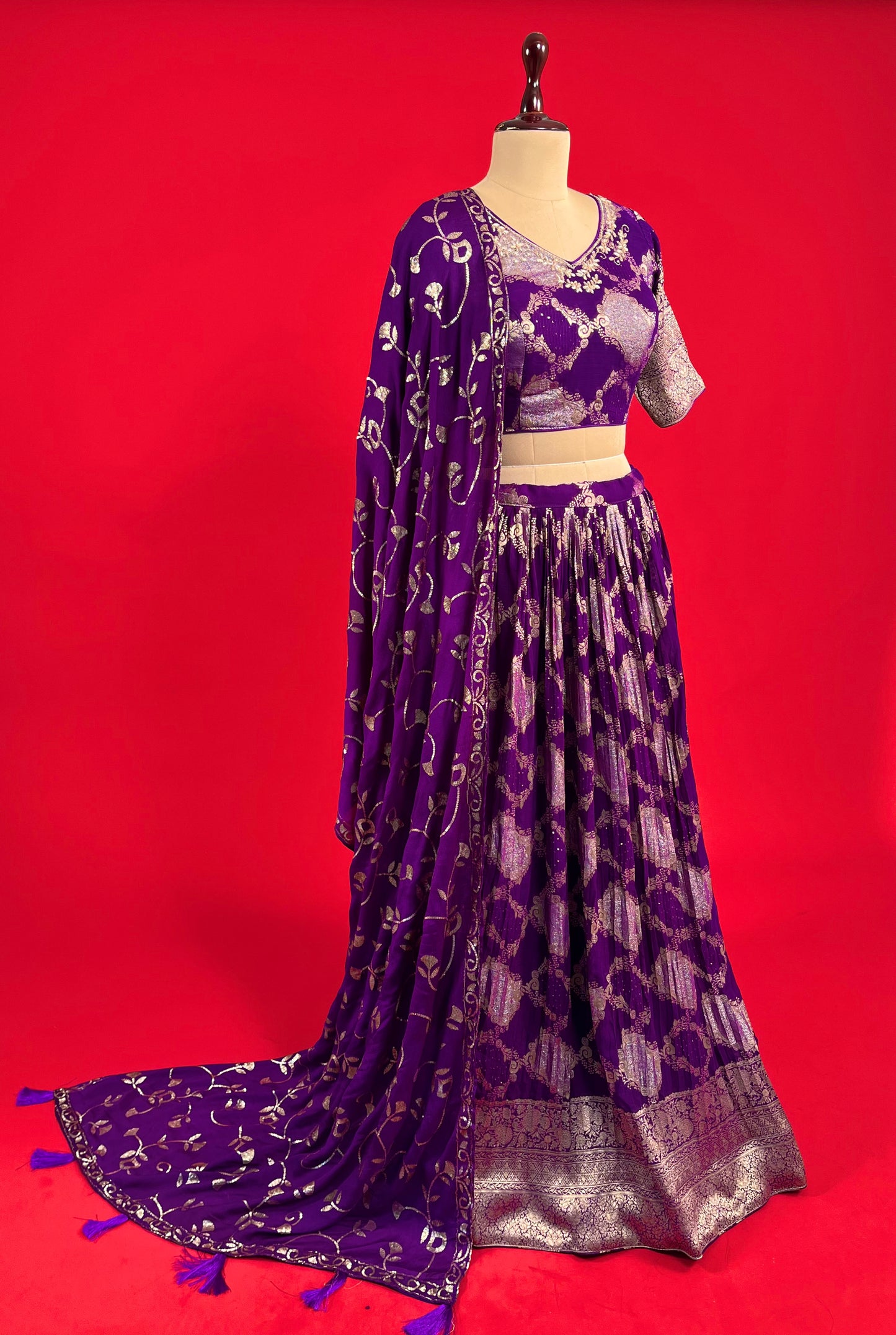 PURPLE COLOUR GEORGETTE LEHENGA WITH READYMADE BLOUSE & CHINON EMBROIDERED DUPATTA EMBELLISHED WITH SEQUINS WORK