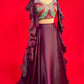 WINE COLOUR SATIN SKIRT WITH EMBROIDERED CROP TOP & RUFFLE DUPATTA EMBELLISHED WITH CUTDANA WORK