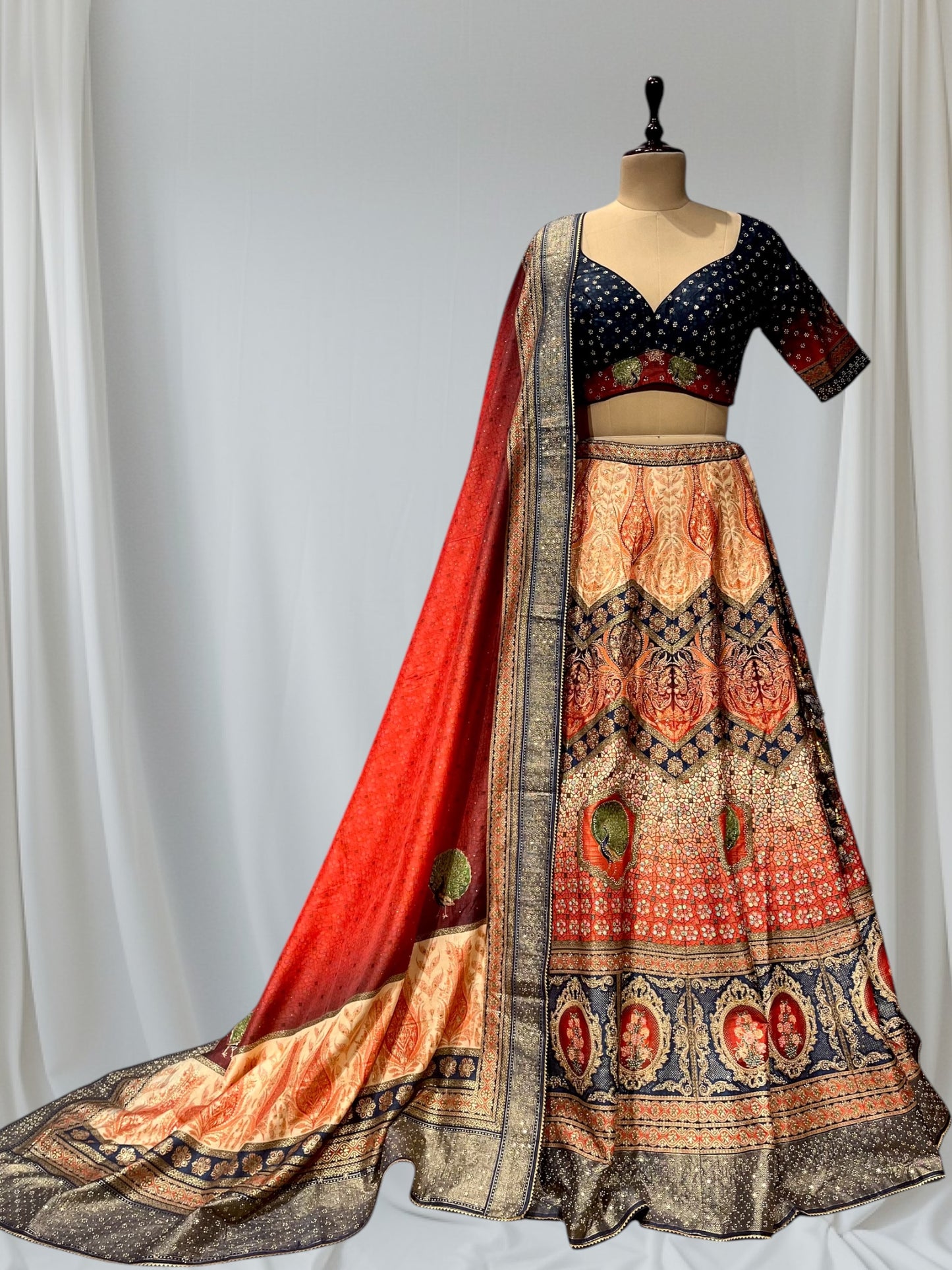 MULTI COLOUR SILK PRINTED LEHENGA WITH READYMADE BLOUSE