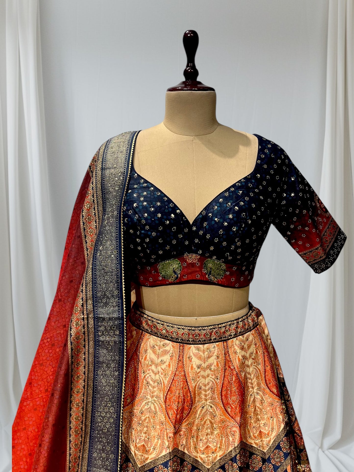 MULTI COLOUR SILK PRINTED LEHENGA WITH READYMADE BLOUSE