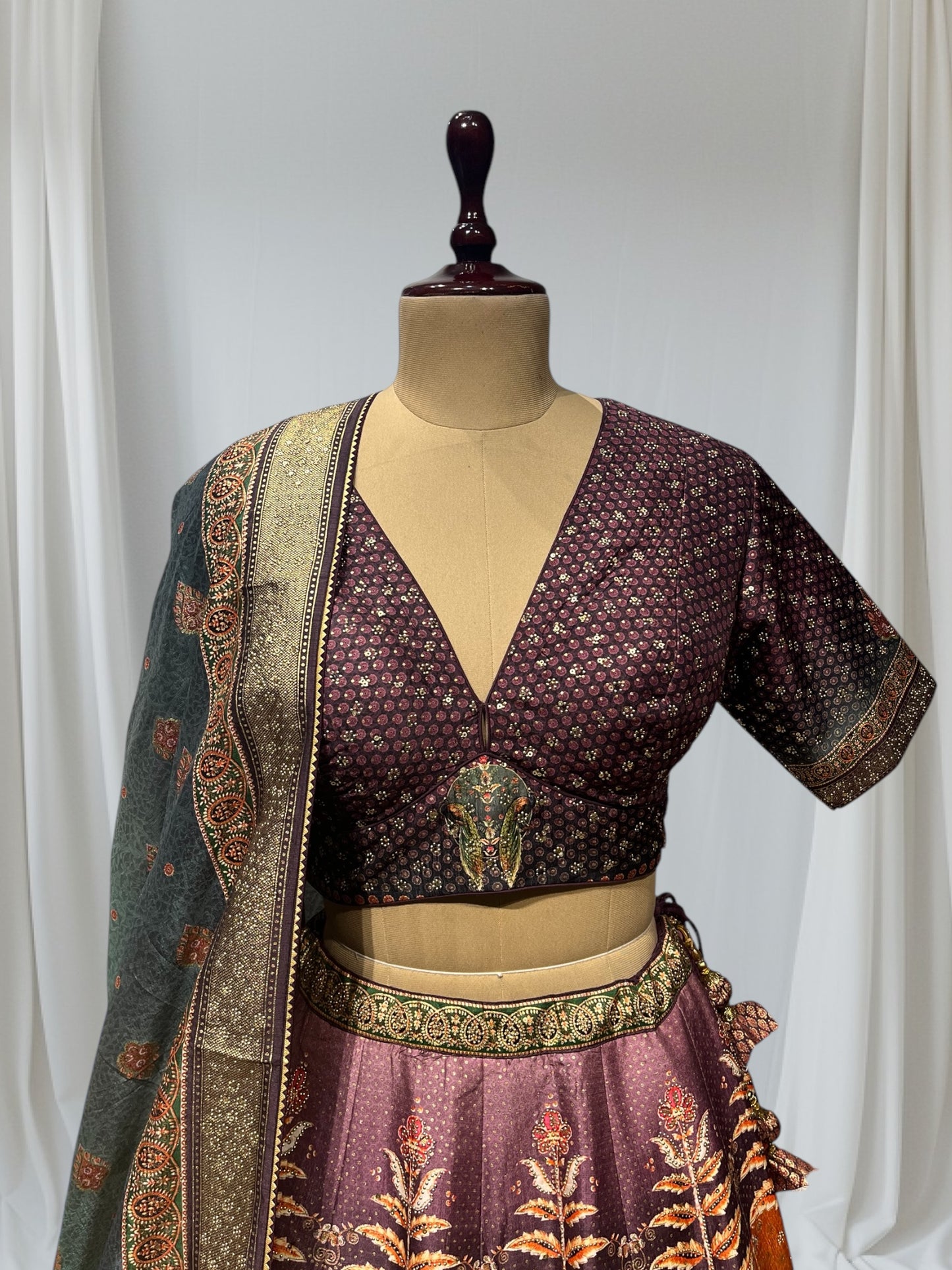 MULTI COLOUR SILK PRINTED LEHENGA WITH READYMADE BLOUSE