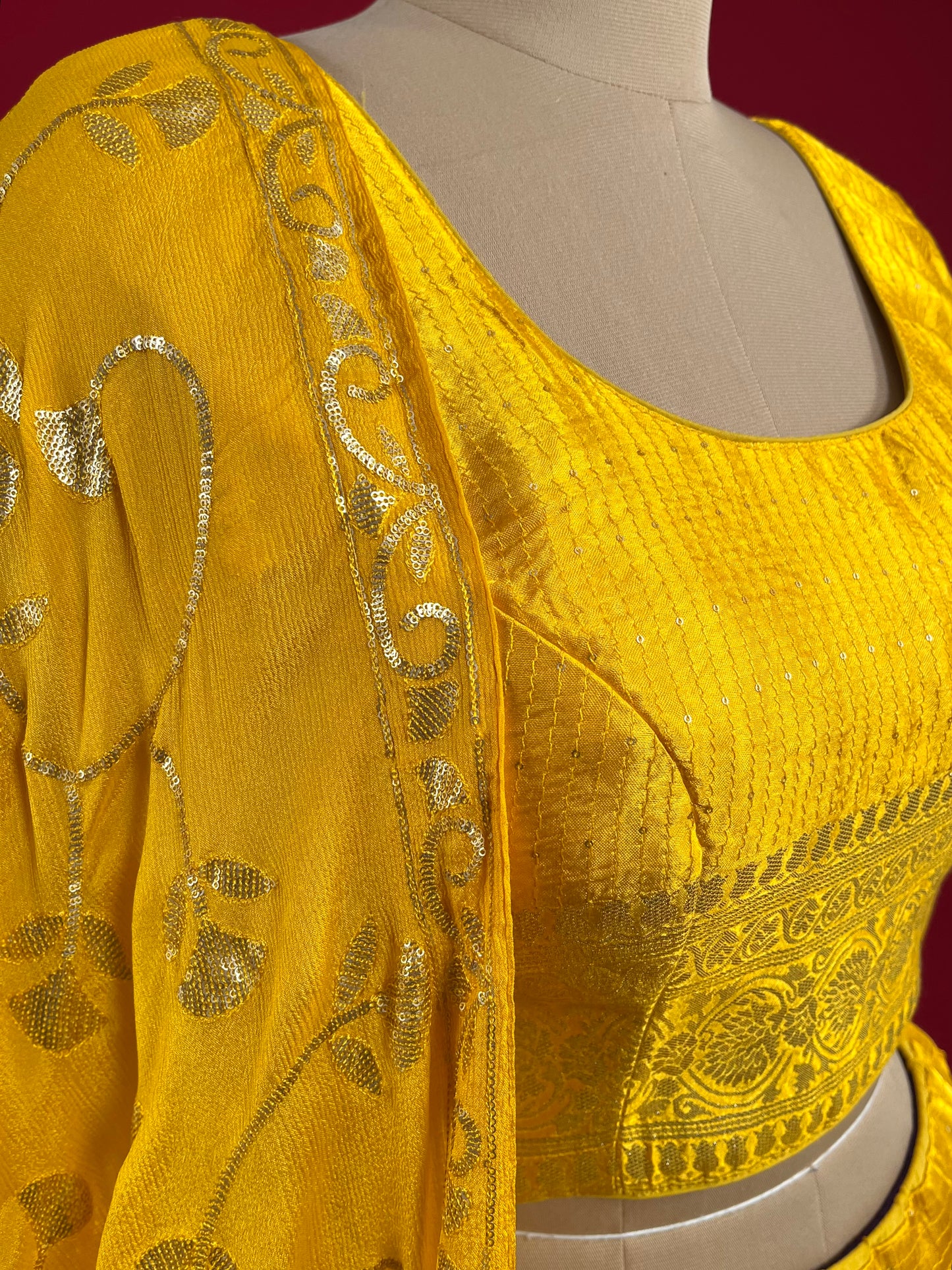 YELLOW COLOUR SATIN SILK LEHENGA WITH READYMADE BLOUSE & CHINON DUPATTA EMBELLISHED WITH SEQUINS WORK