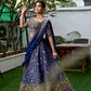 ROYAL BLUE COLOUR BANARASI LEHENGA WITH EMBROIDERED READYMADE BLOUSE & CHINON DUPATTA EMBELLISHED WITH SEQUINS, BEADS & KASAB EMBROIDERY