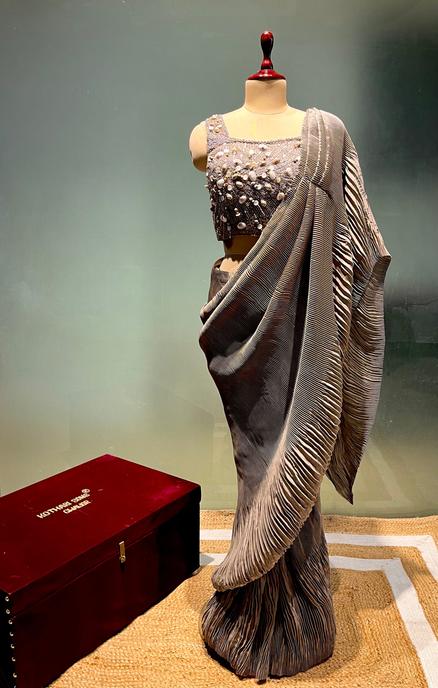 IMPORTED PLEATED READYMADE SAREE WITH EMBROIDERED BLOUSE