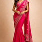 HOT PINK SATIN SILK EMBROIDERED SAREE EMBELLISHED WITH SEQUINS & CUTDANA WORK - Kothari Sons