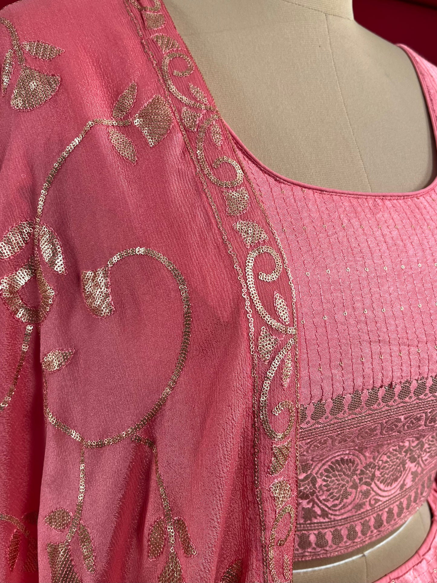 PINK COLOUR SATIN SILK LEHENGA WITH  READYMADE BLOUSE & CHINON EMBROIDERED DUPATTA EMBELLISHED WITH SEQUINS WORK