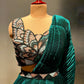 ( DELIVERY IN 25 DAYS ) RAMA GREEN COLOUR READYMADE PLEATED SAREE WITH DESIGNER BLOUSE