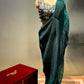 ( DELIVERY IN 25 DAYS ) RAMA GREEN COLOUR READYMADE PLEATED SAREE WITH DESIGNER BLOUSE