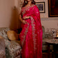 EXQUISITE HOT PINK COLOUR PURE ORGANZA SAREE WITH READYMADE BLOUSE EMBELLISHED WITH  ZARDOZI, SEQUINS & BEADS WORK