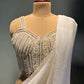 IVORY COLOUR PLEATED READYMADE SAREE WITH DESIGNER EMBROIDERED BLOUSE