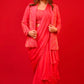 ( DELIVERY IN 20-25 DAYS ) HOT PINK COLOUR CHINON MULTI PURPOSE TWO IN ONE READYMADE SAREE EMBELLISHED WITH CUTDANA WORK ( SAREE WITH BLAZER & PALAZZO PANT )