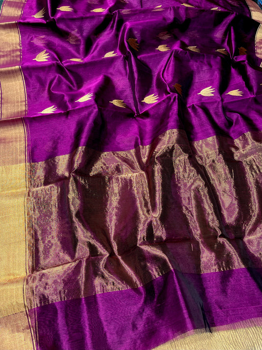 MAGENTA COLOR CHANDERI PATTU SILK SAREE EMBELLISHED WITH ZARI WEAVES