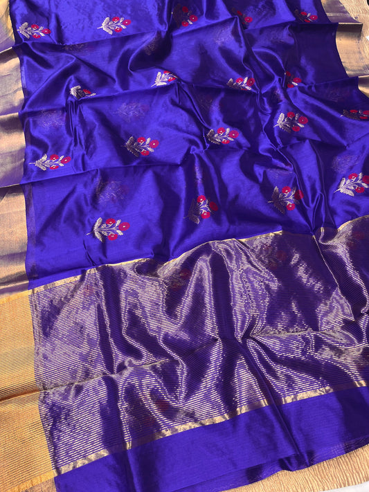 PURPLE COLOR CHANDERI PATTU SILK SAREE EMBELLISHED WITH ZARI WEAVES