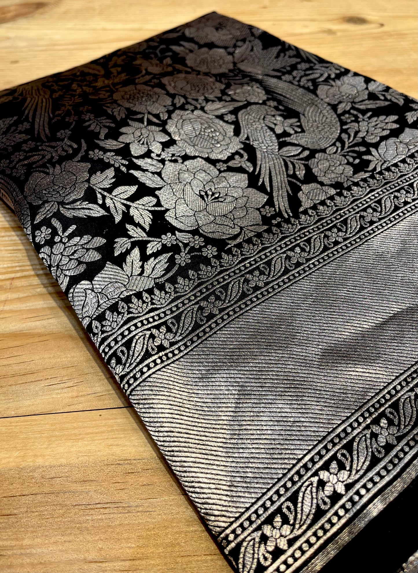 BLACK COLOUR PURE SILK BROCADE SAREE EMBELLISHED WITH ZARI WEAVES