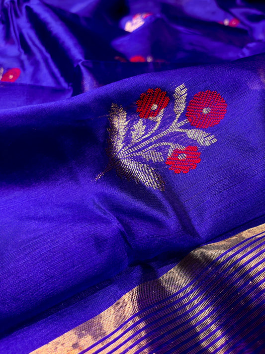 PURPLE COLOR CHANDERI PATTU SILK SAREE EMBELLISHED WITH ZARI WEAVES