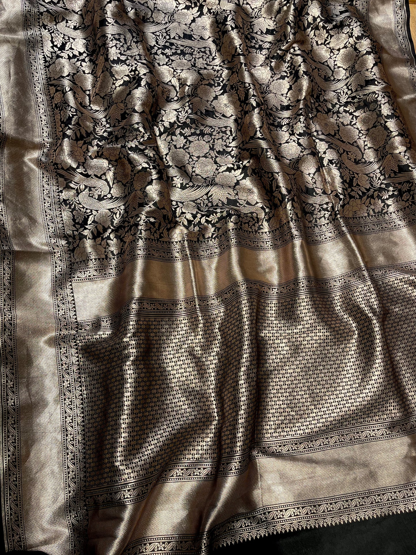 BLACK COLOUR PURE SILK BROCADE SAREE EMBELLISHED WITH ZARI WEAVES