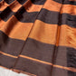 ( DELIVERY IN 25 DAYS ) STRIPED COPPER & BLACK COLOUR PURE CHANDERI TISSUE HANDLOOM SAREE WITHOUT BLOUSE