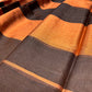 ( DELIVERY IN 25 DAYS ) STRIPED COPPER & BLACK COLOUR PURE CHANDERI TISSUE HANDLOOM SAREE WITHOUT BLOUSE