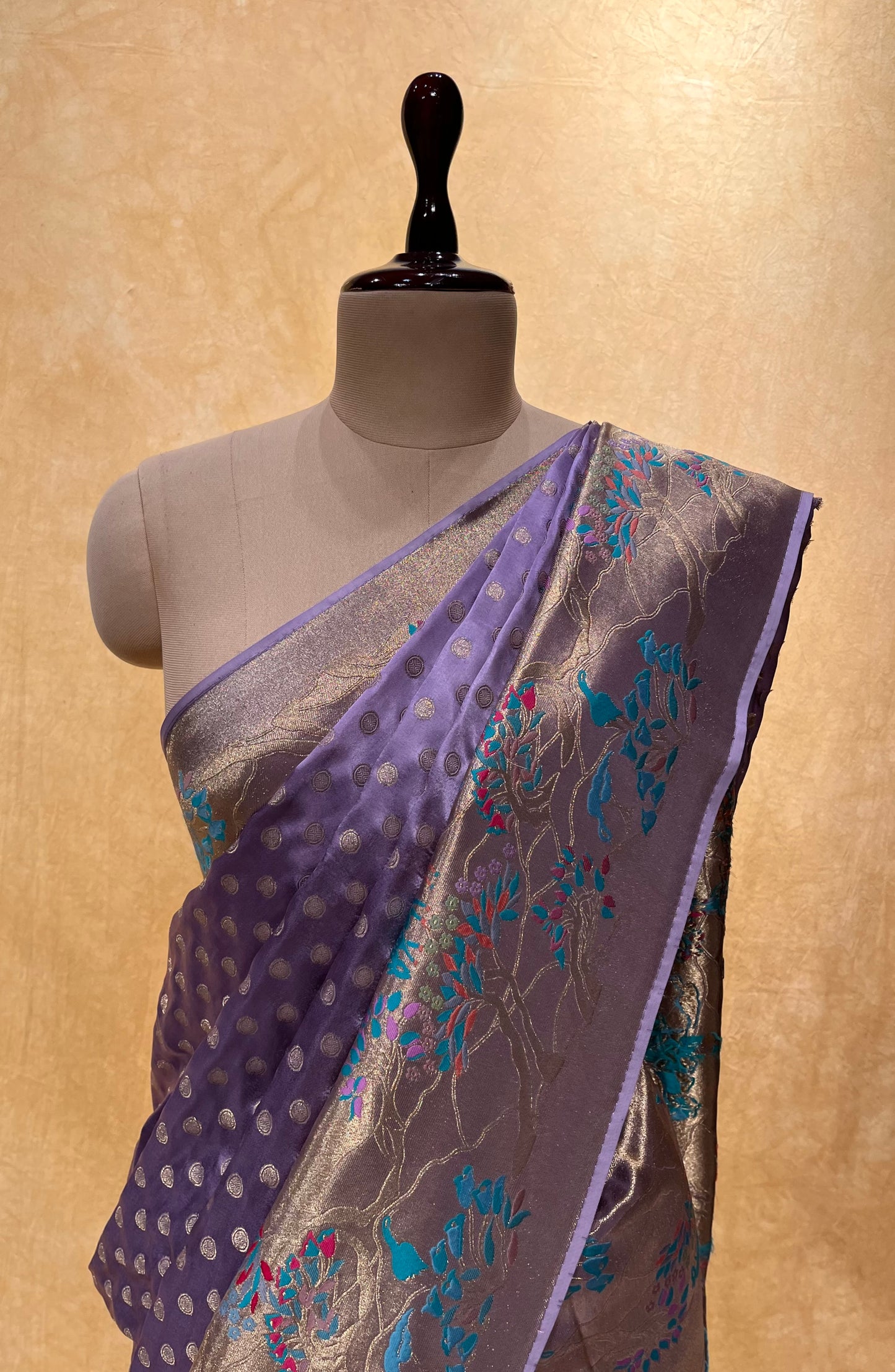 ( DELIVERY IN 15 DAYS ) LAVENDER COLOR BANARASI SATIN SILk PICHWAI SAREE EMBELLISHED WITH ZARI WEAVES