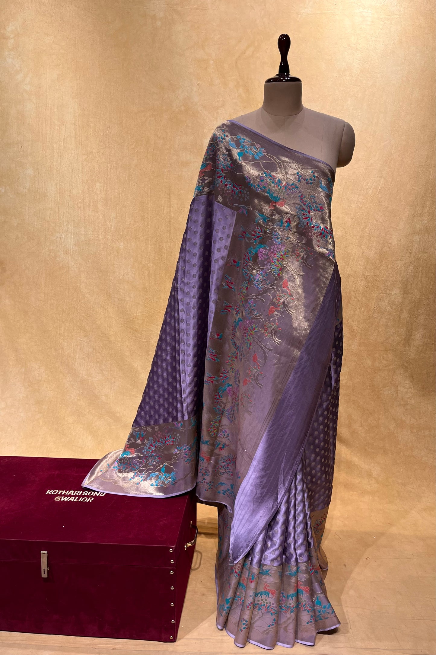 ( DELIVERY IN 15 DAYS ) LAVENDER COLOR BANARASI SATIN SILk PICHWAI SAREE EMBELLISHED WITH ZARI WEAVES