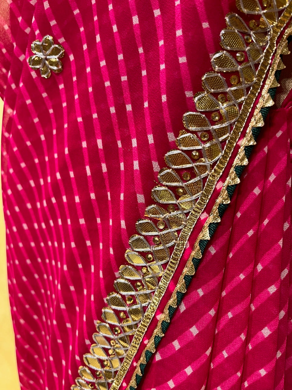 PINK COLOUR GEORGETTE LEHERIYA EMBROIDERED SAREE EMBELLISHED WITH GOTA PATTI WORK