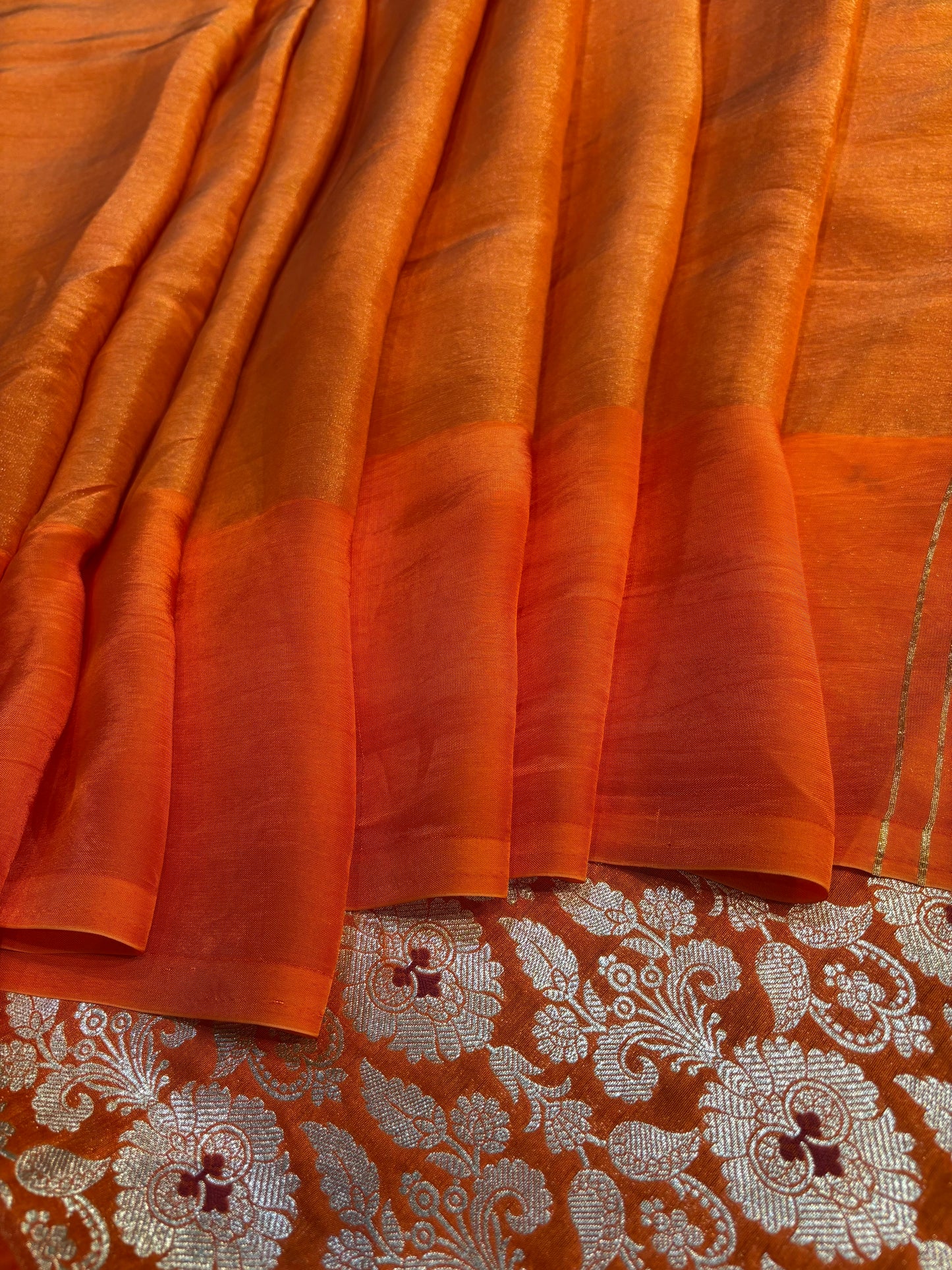 ORANGE COLOUR PLANT BASED CREPE TISSUE SAREE WITH BROCADE BANARASI BLOUSE