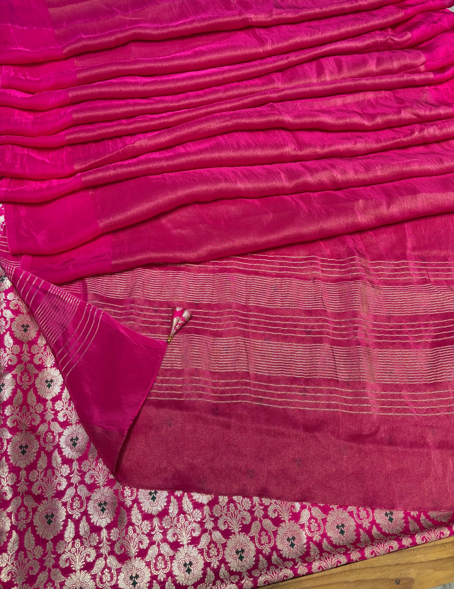 PINK COLOUR PLANT BASED CREPE TISSUE SAREE WITH BROCADE BANARASI BLOUSE