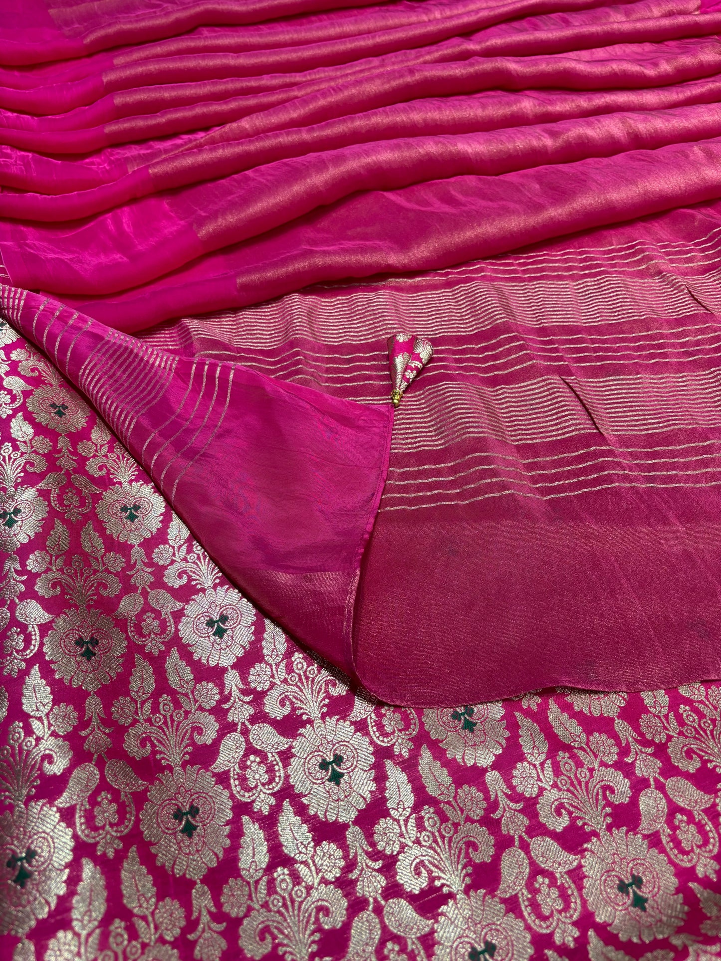 PINK COLOUR PLANT BASED CREPE TISSUE SAREE WITH BROCADE BANARASI BLOUSE