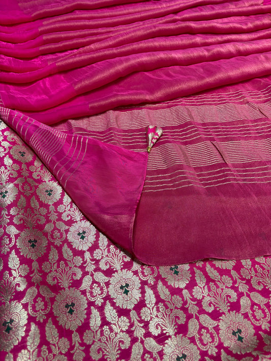 PINK COLOUR PLANT BASED CREPE TISSUE SAREE WITH BROCADE BANARASI BLOUSE