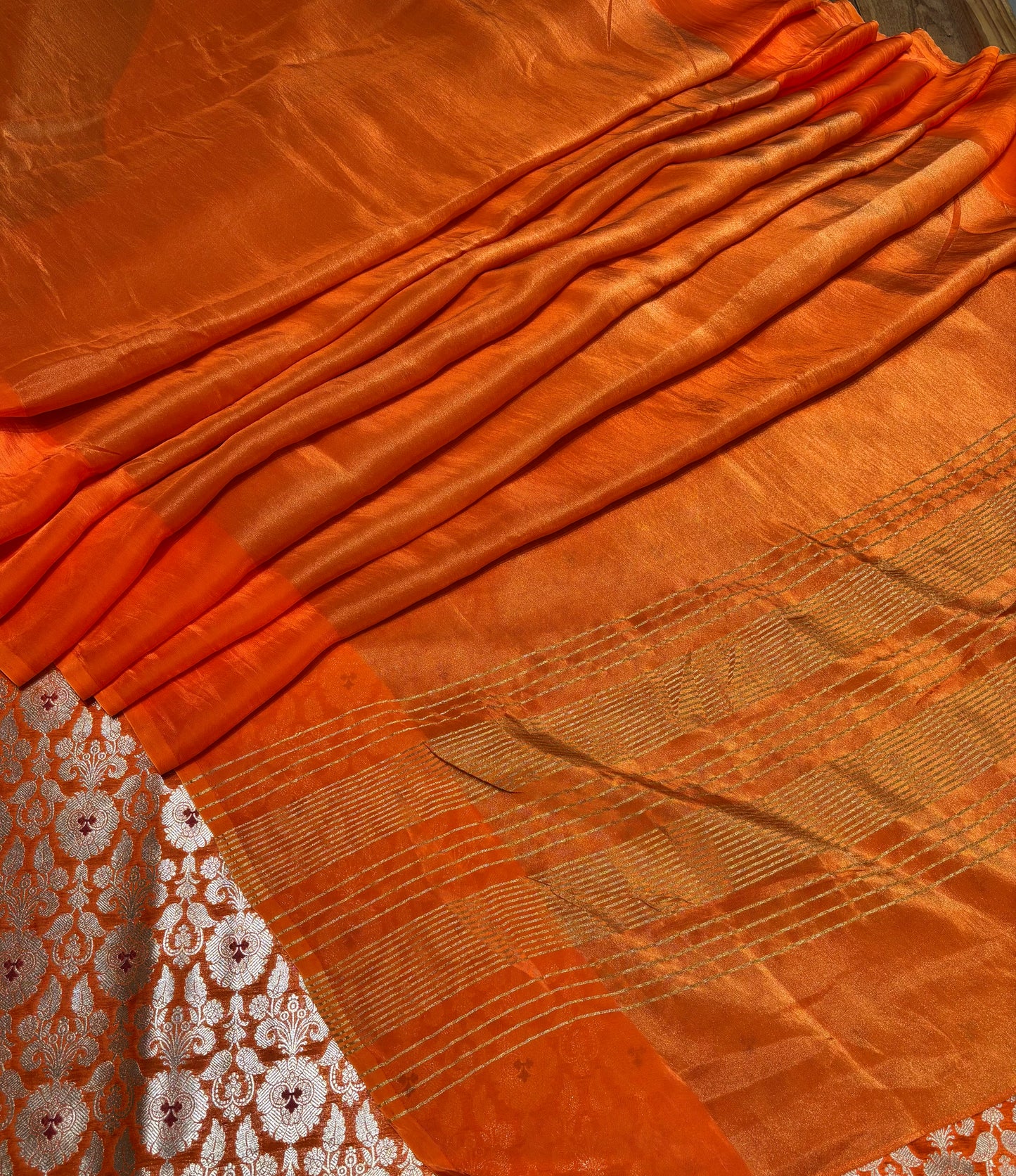ORANGE COLOUR PLANT BASED CREPE TISSUE SAREE WITH BROCADE BANARASI BLOUSE