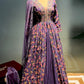 LAVENDER COLOUR INDO WESTERN CHINON SKIRT WITH FRONT SLIT KURTA & NET DUPATTA EMBELLISHED WITH CUTDANA WORK