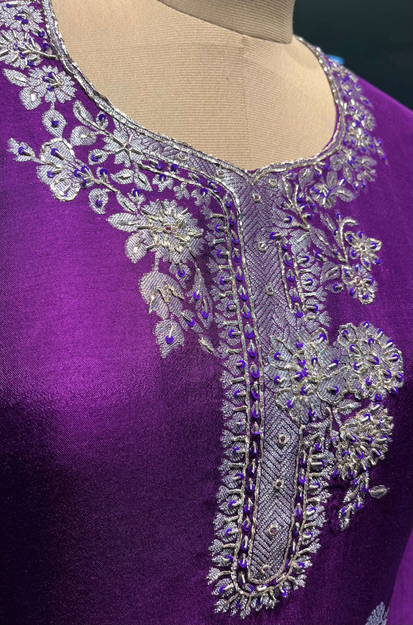 PURPLE COLOUR DOLA SILK READYMADE SUIT EMBELLISHED WITH ZARI WEAVES