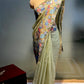 PASTEL GREEN COLOUR CRUSHED TISSUE EMBROIDERED SAREE EMBELLISHED WITH THREAD WORK