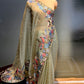 PASTEL GREEN COLOUR CRUSHED TISSUE EMBROIDERED SAREE EMBELLISHED WITH THREAD WORK