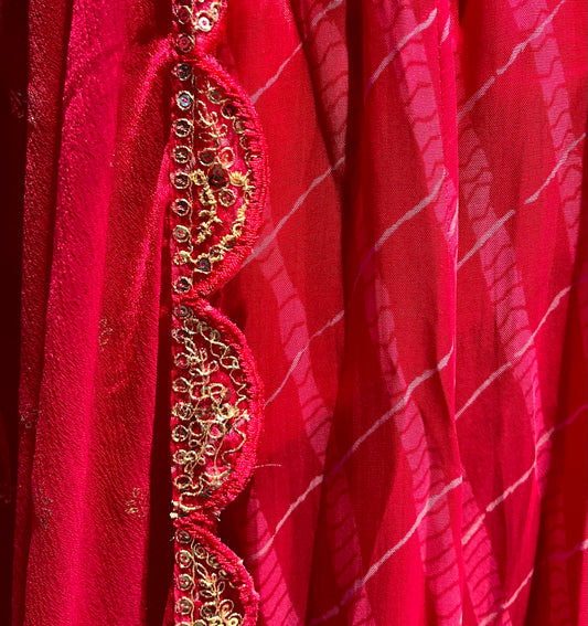 PINK COLOUR CREPE SILK LEHERIYA ANARKALI STYLE SUIT WITH CHINON DUPATTA