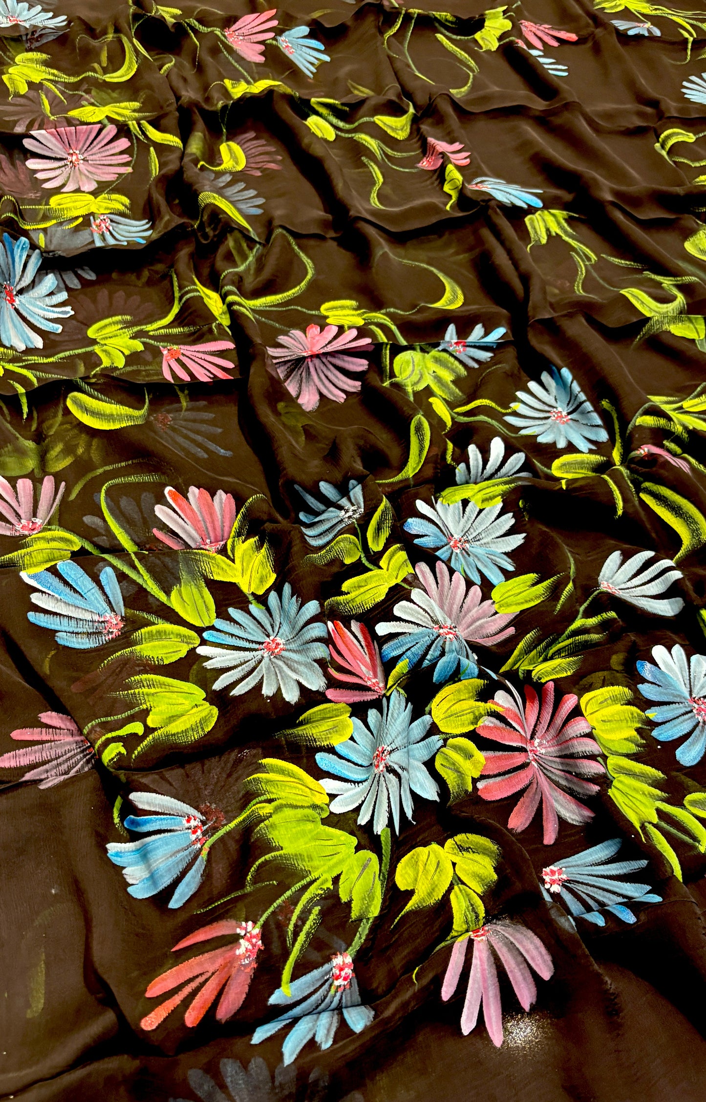 BLACK HAND-PAINTED CHIFFON SAREE WITHOUT BLOUSE( DELIVERY IN 25 DAYS )