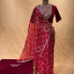 RED COLOR ORGANZA BANDHANI PRINT SAREE WITH READYMADE BLOUSE EMBELLISHED WITH GOTA PATTI WORK