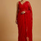 RED COLOUR, MUL CHANDERI RESHAM EMBROIDERED SAREE & SCALLOP BORDER BY SIDDHAIKA - Kothari Sons