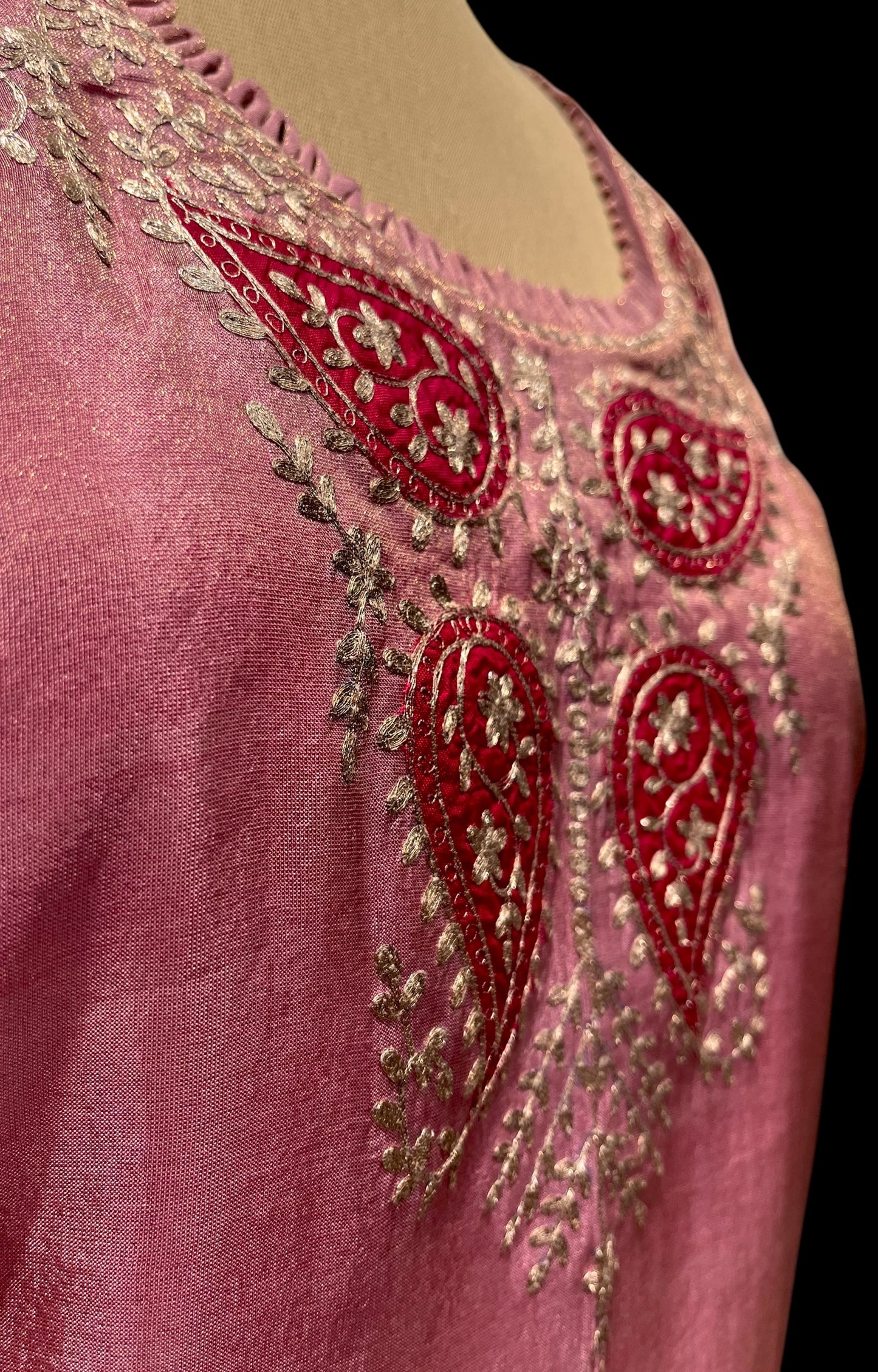 PINK COLOUR TISSUE EMBROIDERED SHARARA SUIT EMBELLISHED WITH PATCH KASAB WORK