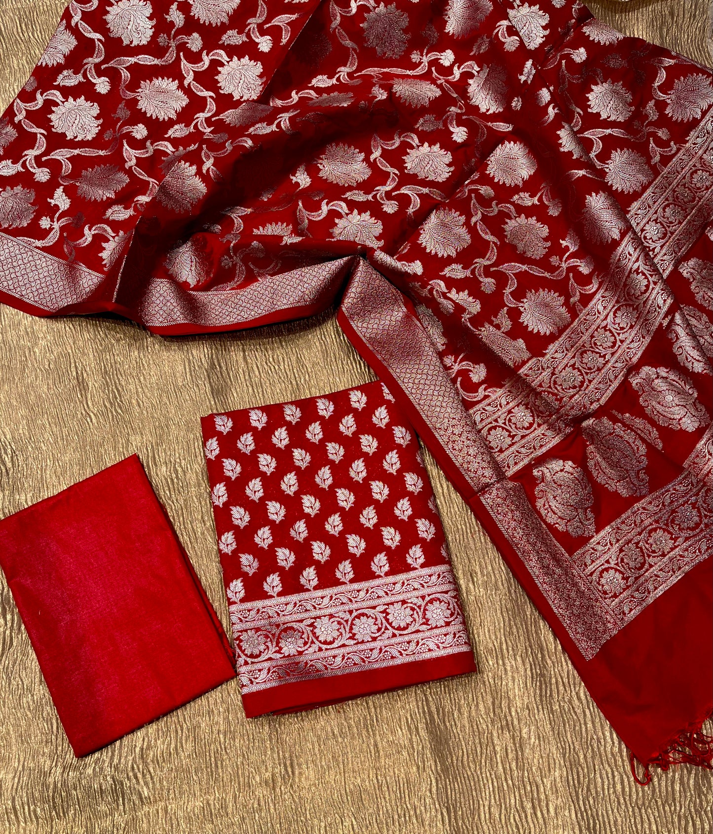 RED COLOUR BANARASI BROCADE UNSTITCHED SUIT