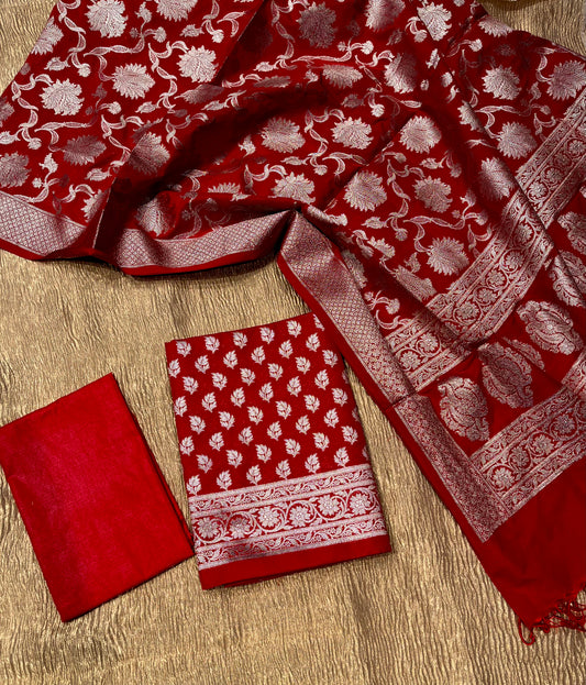 RED COLOUR BANARASI BROCADE UNSTITCHED SUIT